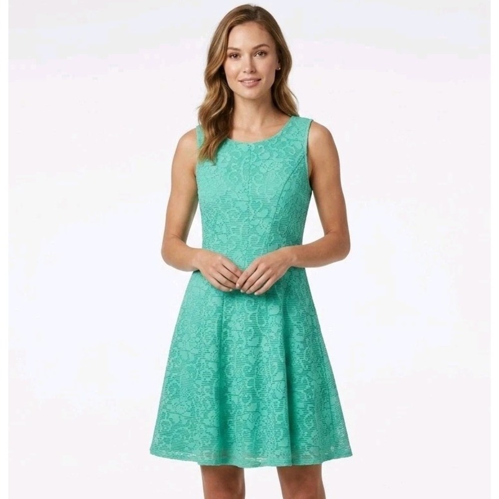 Studio One New York Dress Womens 16 Seafoam Green Textured Lace Fit Flare